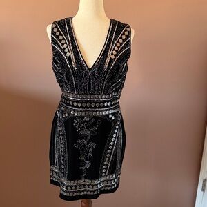 Endless Rose Black and Silver Beaded Mini Dress